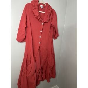 Oh My Gauze Maxi Cardigan Sweater Dress‎ In Red Lagenlook Boho Beach 4 Buttons